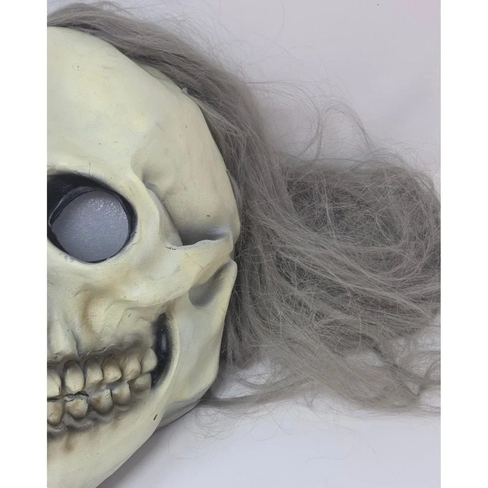 Vintage 1997 Paper Magic Group Skull Mask Grey Hair Halloween Horror Prop 97
